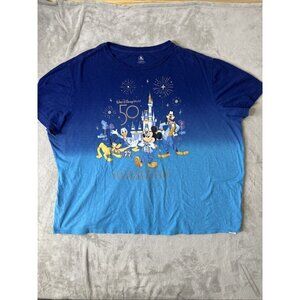Disney World 50th Anniversary Women 3XL T Shirt Mickey Castle Blue Ombre